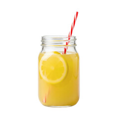 Lemonade drink in mason jar with straw, isolated on transparent background