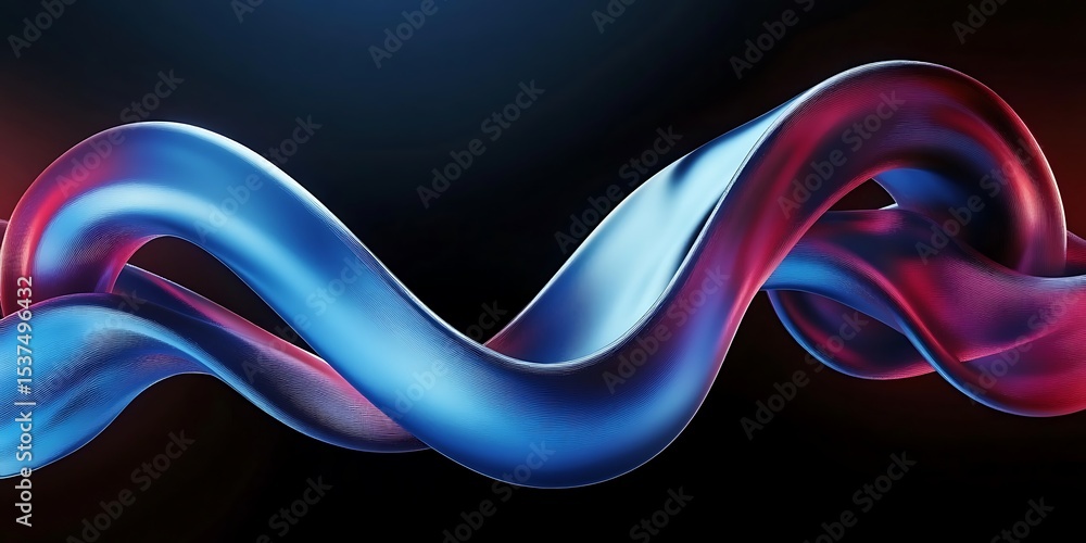 Poster vibrant abstract fluid composition with smooth lines and backlighting in blue and red colors. 3d ren