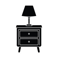 Nightstand with Lamp Isolated Black and White