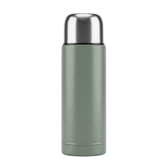 Green stainless steel thermos bottle, isolated on transparent background