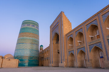 Night view of the Kaltaminor Minaret in the Itchan Kala of Khiva, Uzbekistan