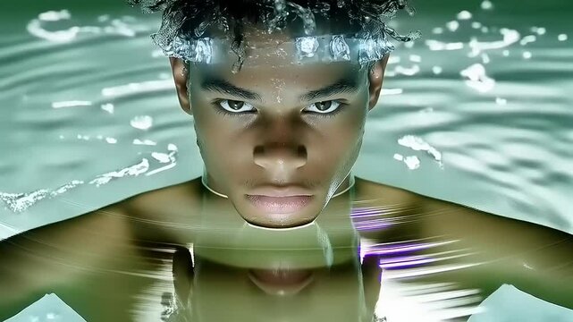Aquatic Reflection: A Young Man Immersed in Serene Waters, Embodying Purity and Tranquility