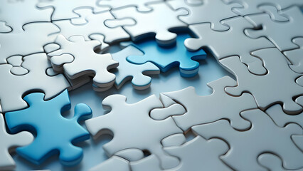 Multicolored puzzle pieces representing departments connecting to form unified organizational structure and team collaboration for business harmony.
