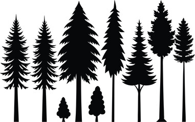 Fototapeta premium Collection of silhouettes of evergreen trees of varying sizes
