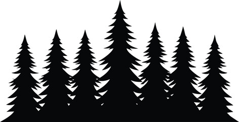 Obraz premium Silhouetted evergreen trees winter forest landscape