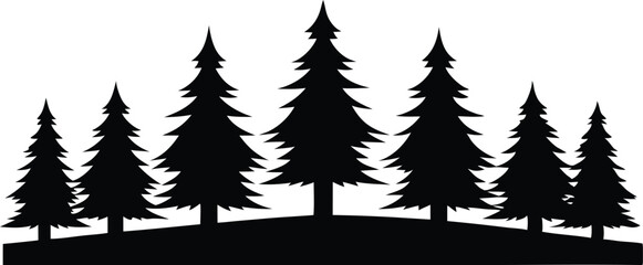 Silhouetted evergreen trees on a hilltop