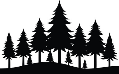 Fototapeta premium Silhouetted evergreen trees winter forest landscape
