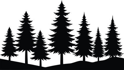 Obraz premium Silhouetted evergreen trees winter forest landscape