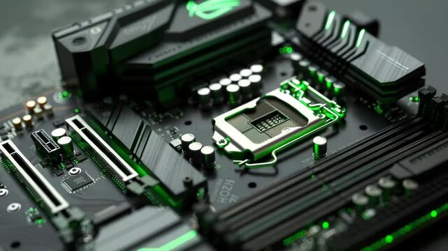 Closeup computer motherboard circuit board technology