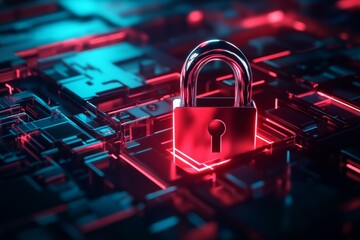 A cybersecurity theme with a padlock symbolizing online security, Cybersecurity padlock scene, Tech style