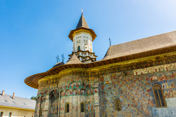 Amazing colorful painted monastery of Sucevita, Bucovina,  Romania
