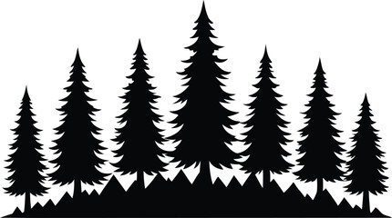 Fototapeta premium Silhouetted evergreen trees winter forest landscape