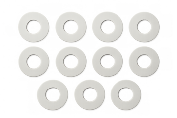 Twelve white rings arranged in a grid pattern on a transparent background, creating a simple yet visually appealing design