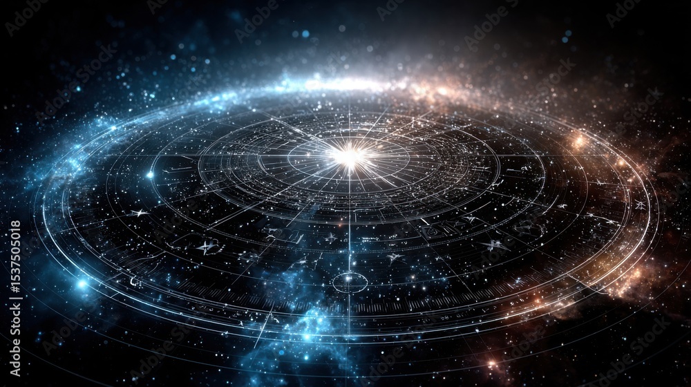 Poster bright stars shine in a mesmerizing spiral formation, surrounded by swirling galaxies and intricate 