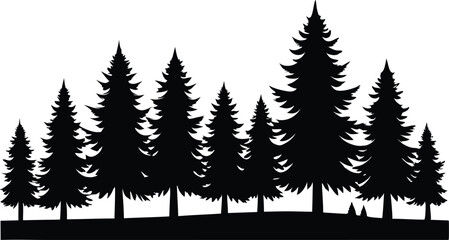 Obraz premium Silhouetted evergreen trees winter forest landscape