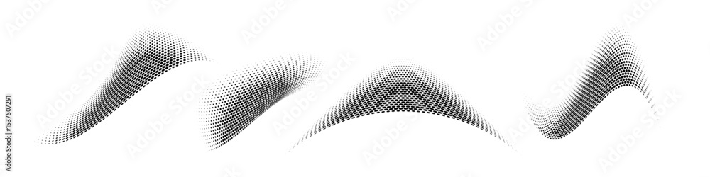 Aufkleber set of abstract dotted waves. halftone curved shapes in black color isolated on white background. cu