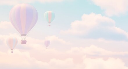 Fototapeta premium Colorful hot air balloons flying in a pastel sky with clouds - 