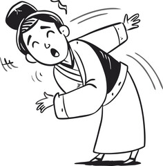 Dramatic Chinese Girl Fainting with Exaggerated Expression in Traditional Opera Costume – Playful Line Art Sketch

