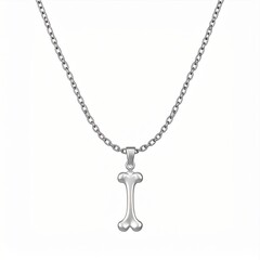 Silver Bone Pendant Necklace on White Background