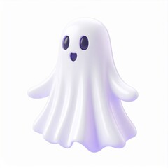 Cute White Cartoon Ghost 3D Render