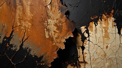 Distressed Texture Background with Flaking Brown Paint and Weathered Surface Cracks