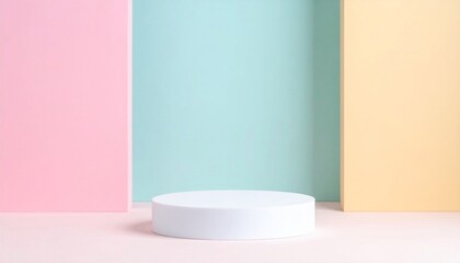 Pastel Color Background with White Cylinder Display