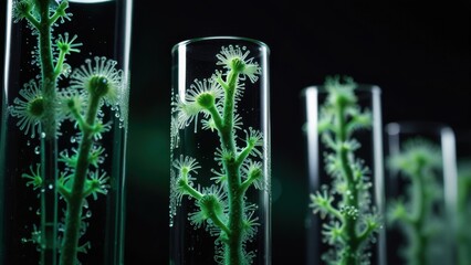 Delicate Green Crystal Growth in Test Tube Macro Science Background

