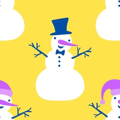 Christmas cartoon ice seamless happy snowman pattern for wrapping paper and fabrics