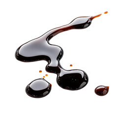 Spilled soy sauce set drops on white background