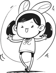 Playful Chinese Girl in Modern Qipao with Bunny Ears 
