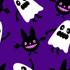 Halloween ghost seamless cute cartoon pattern for wrapping paper and fabrics