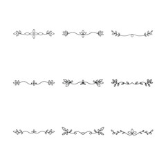 Collection of Nine Elegant Floral Dividers and Borders in Black and White