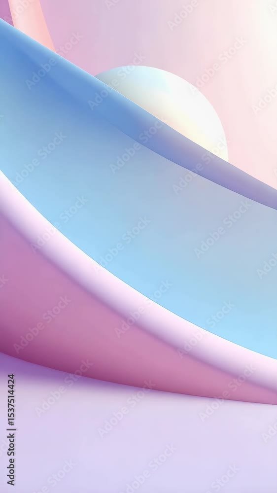 Aufkleber abstract 3d render with blue curve, pink curve and white sphere with soft pastel colors in gentle li