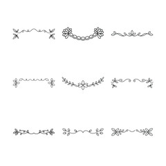 Collection of Nine Hand Drawn Floral and Botanical Dividers and Design Elements