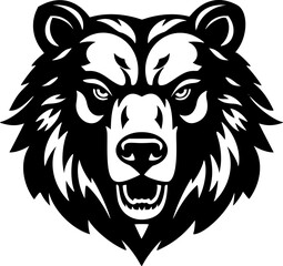 Grizzly Bear Portrait Vector. Black and White Monochrome Silhouette. Wild Animal Grizzly Bear Wildlife Environment Artwork