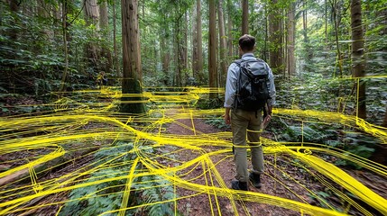 Forest Network: Man Walking Through Interconnected Ecosystem