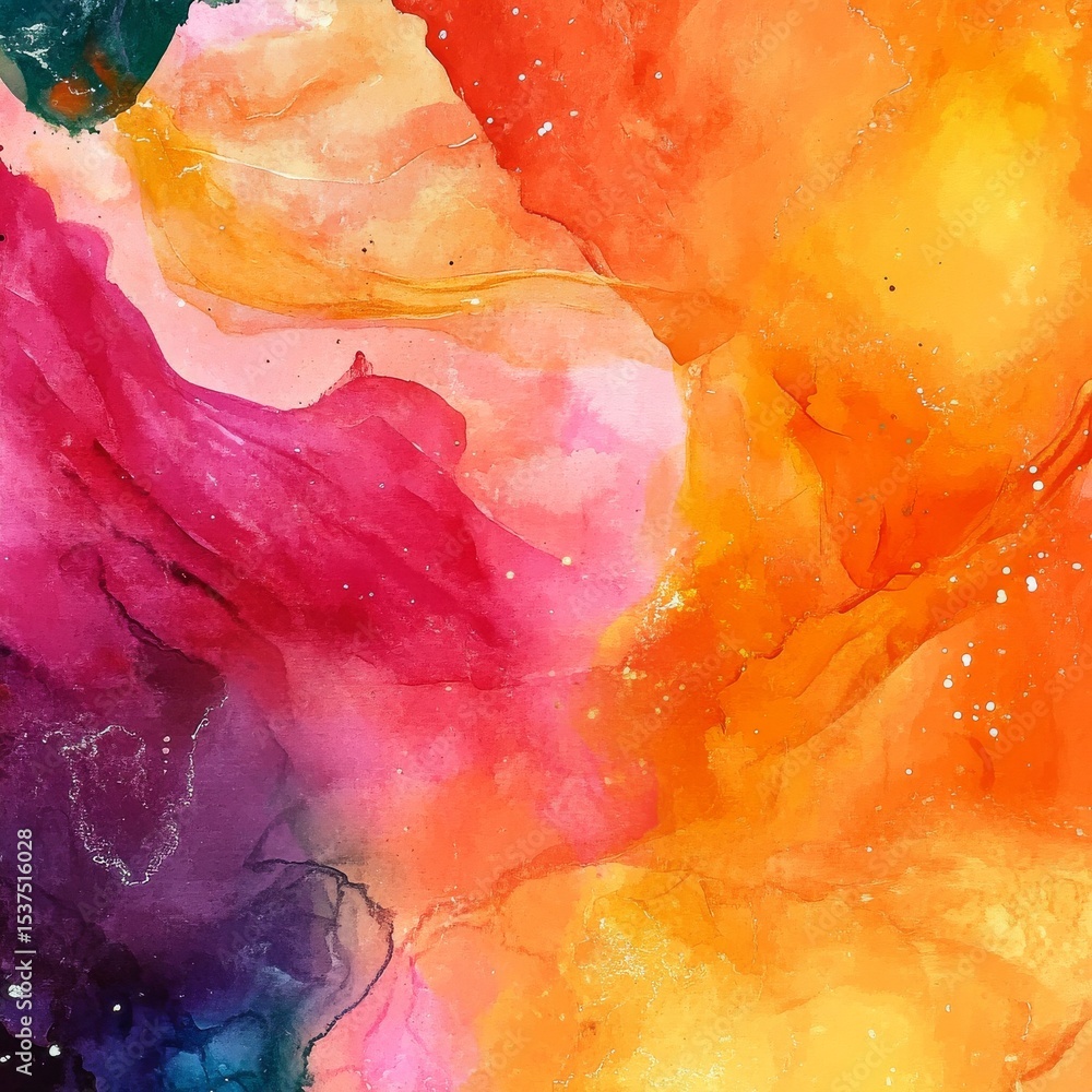 Poster vibrant abstract watercolor artwork displaying rich colors and flowing patterns in a dynamic composi