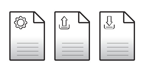 Functional document icons – settings, upload, download