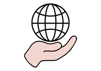 Black silhouette icon of hand holding Earth.