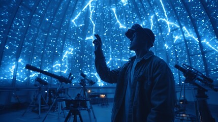 Stargazer in Observatory: Illuminated Constellations