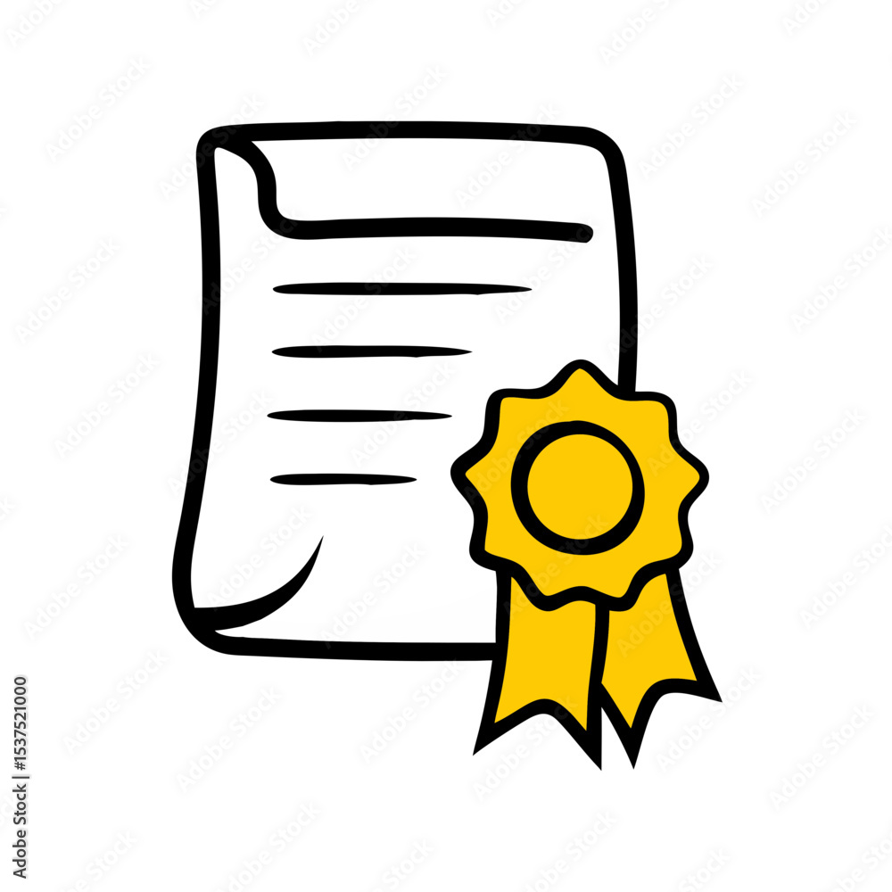 Poster hand draw document with ribbon seal icon for web and graphic design