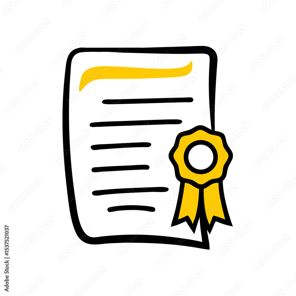 Poster hand draw document with ribbon seal icon for web and graphic design