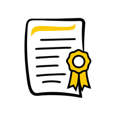 Hand Draw document with ribbon seal icon for Web and Graphic design