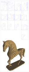 3D Horse Sculpture Puzzle cnc laser cutting 3 mm
