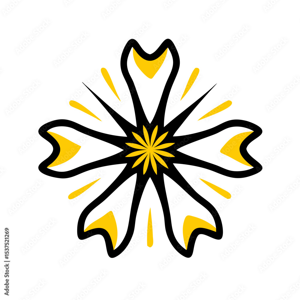 Poster hand draw floral shape with outer starburst icon for web and graphic design