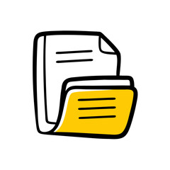 Hand Draw file folder with paper icon for Web and Graphic design