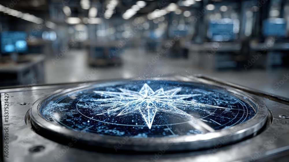 Aufkleber a detailed radar display features a star pattern illuminated by blue light, placed on a sleek surfac