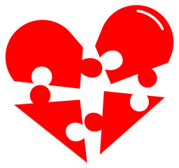 Broken Heart Puzzle Illustration in Red and Black