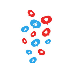 Like and love icon button, social media like background . Thumbs up and heart flat icon in modern speech bubble shapes , Social media notification icons. emoji post reactions set. Vector illustration