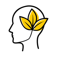 Hand Draw head with leaf eco thinking icon for Web and Graphic design